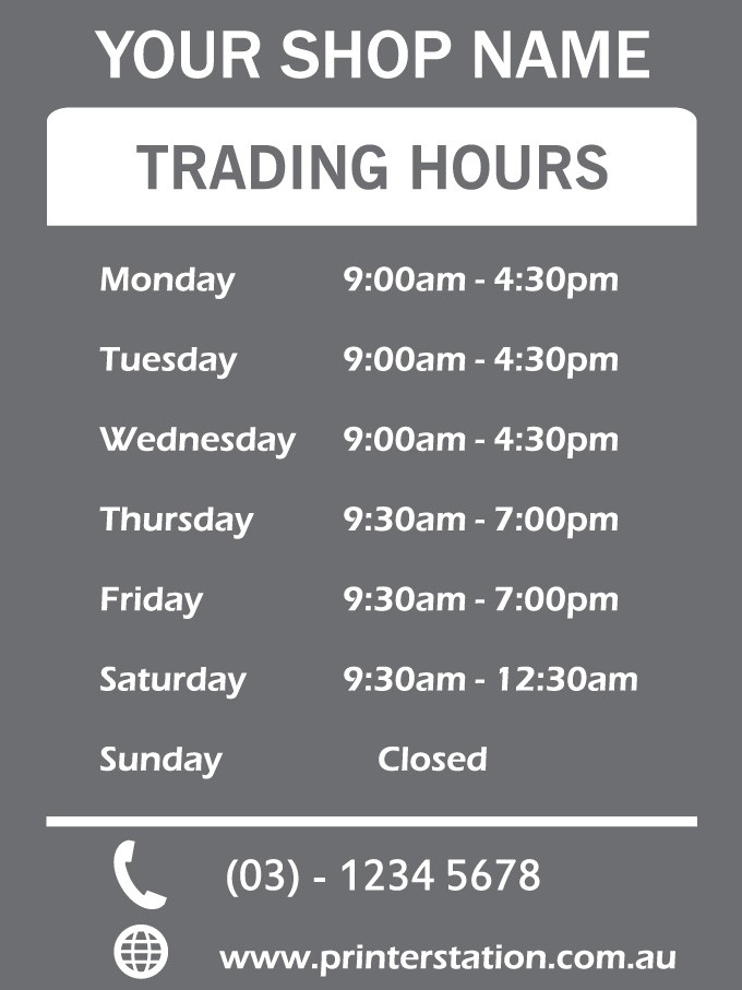 Personalised Shop Opening Hours Window Decal